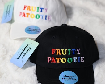 Fruity Patootie Embroidered Dad Hat, Rainbow Pride Baseball Cap, LGBTQ+ Apparel