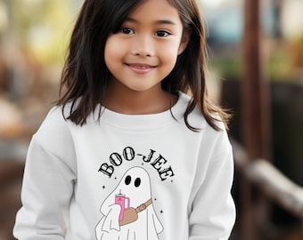Youth Boojee Ghost Sweatshirt: Halloween Cotton-Blend Pullover