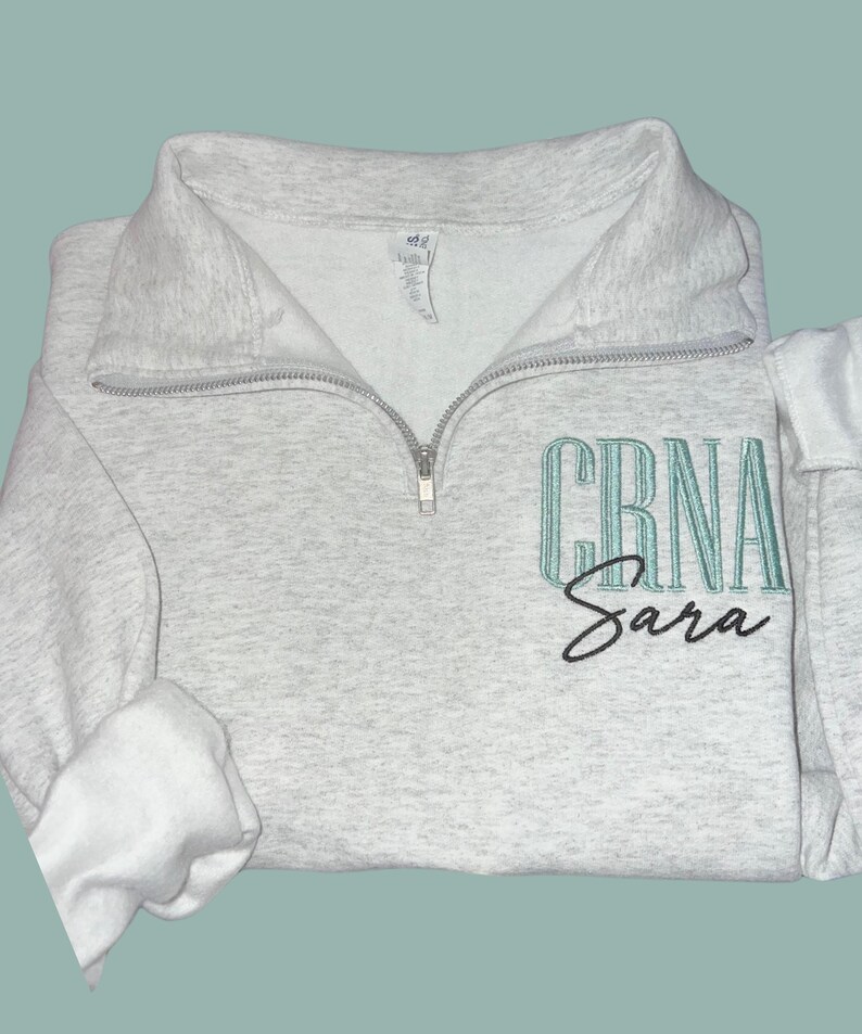Personalized CRNA Quarter Zip, Embroidered Nurse Anesthetist Sweatshirt, CRNA Graduation Gift, CRNA Gift Ideas, Anesthesia Gift, Crna Gifts image 2