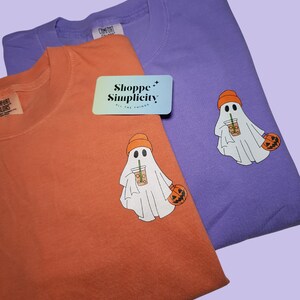 Comfort Colors® Сute Ghost Coffee Shirt, Сute Little Ghost Iced Coffee t-shirt, Boo Ghost Shirt, Ghost Coffee Shirt, Halloween Coffee Lovers image 2