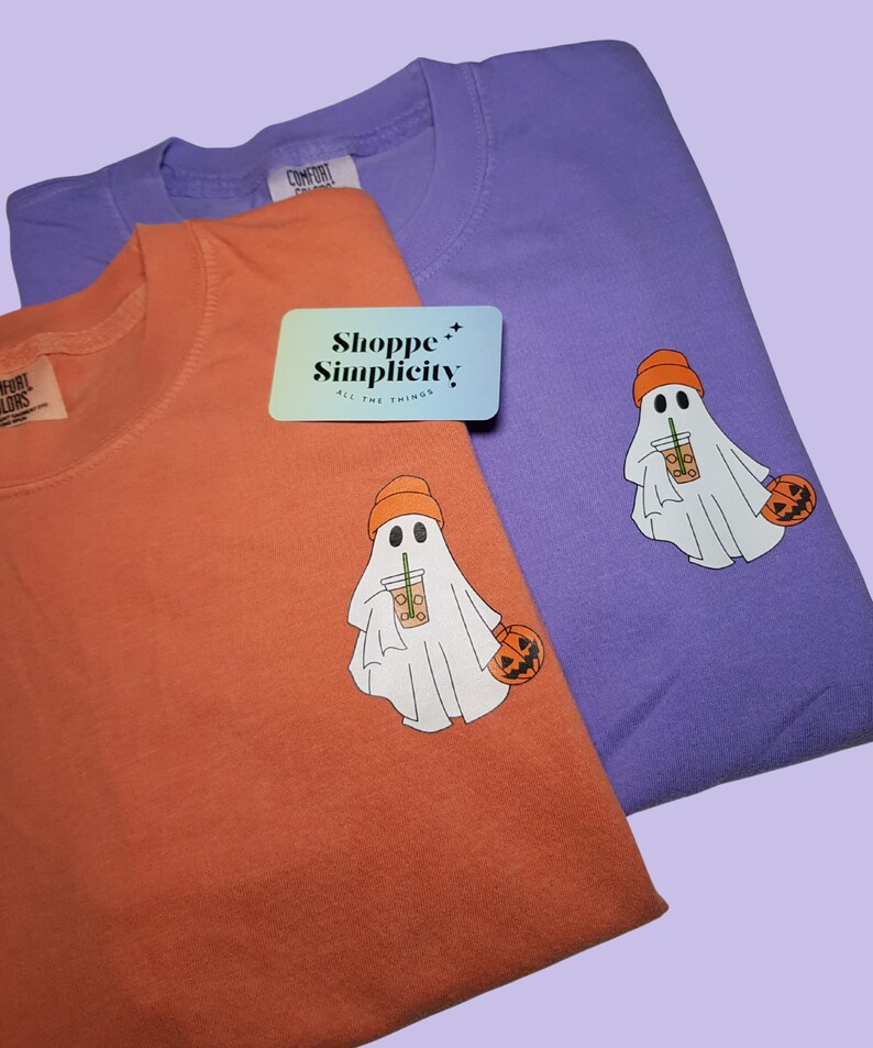 Comfort Colors® Сute Ghost Coffee Shirt, Сute Little Ghost Iced Coffee t-shirt, Boo Ghost Shirt, Ghost Coffee Shirt, Halloween Coffee Lovers image 2
