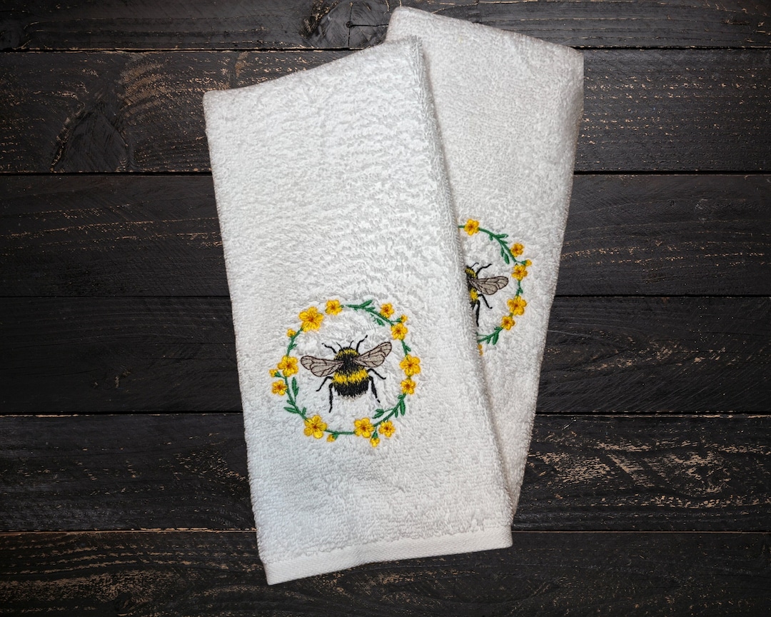 Bumblebee Kitchen Towel, Embroidered Kitchen Towel, Spring Kitchen ...
