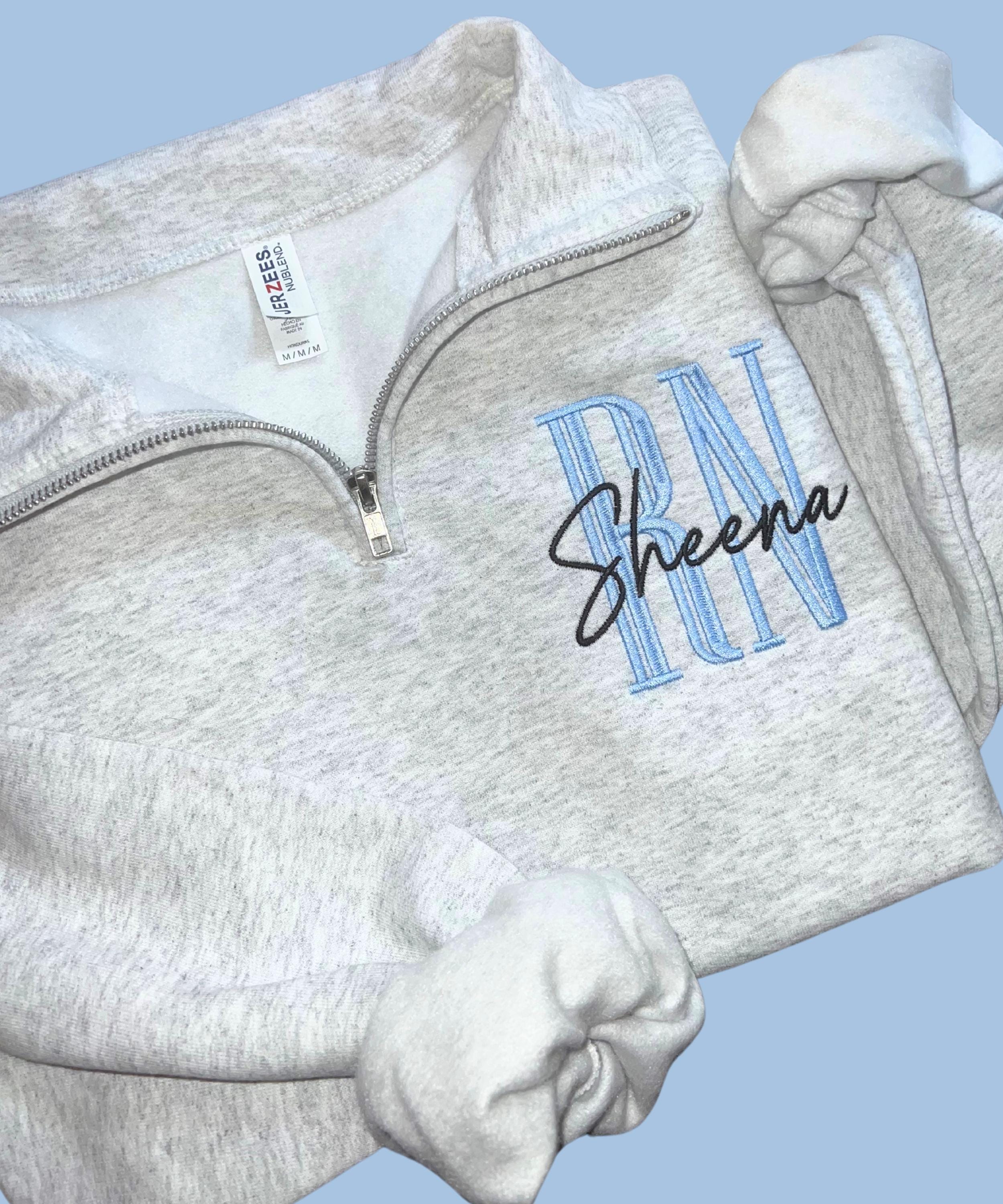 Personalized Nurse Quarter Zip Sweatshirt, Embroidered Nurse Sweatshirt, Personalized Sweater, RN Graduation Gift, New Nurse Gift, RN Grad