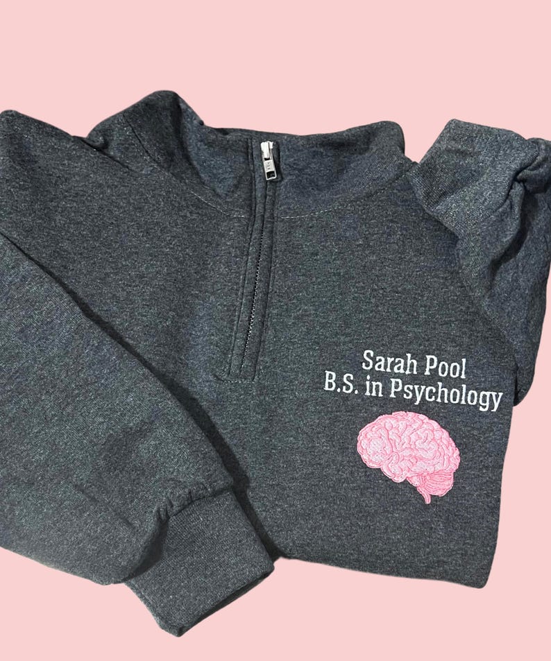 Psych Sweaters Personalized Embroidered Brain Quarter Zip, Custom Psychology Sweater ...