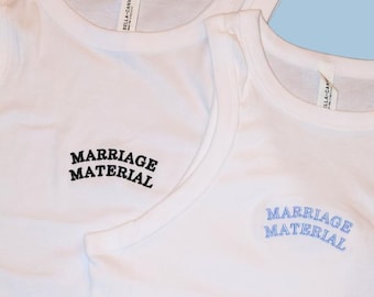 Marriage Material Embroidered Racerback Tank Top, Bridal Shower Gift
