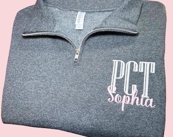 Custom Patient Care Tech Quarter Zip, Embroidered PCT Sweatshirt, PCT Gifts, Patient Care Tech, PCT Pullover, Patient Technician Pullover