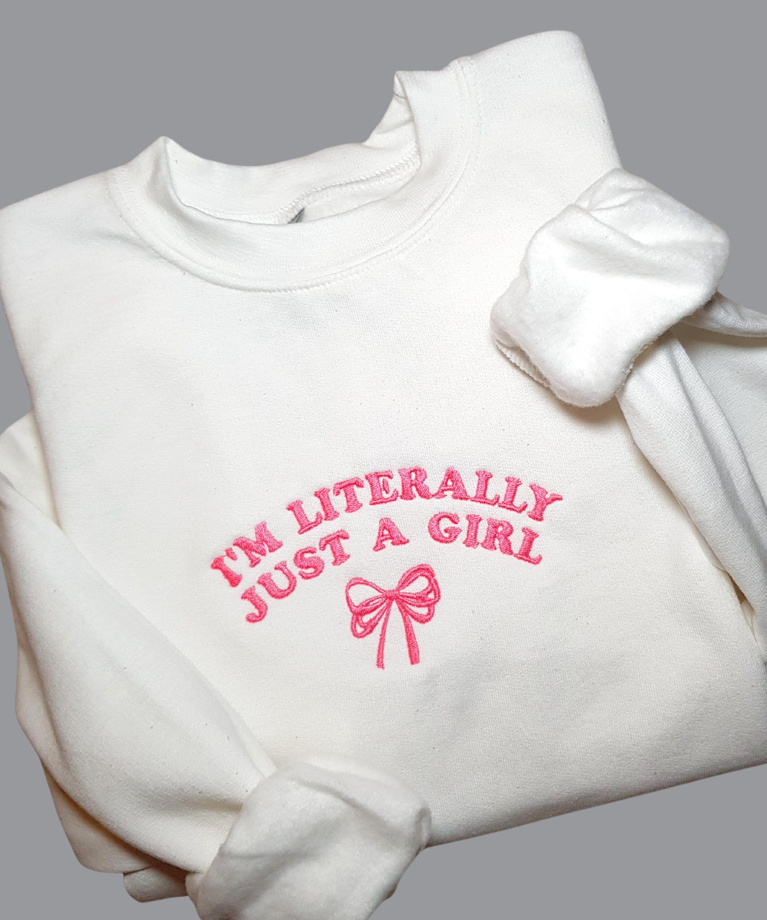 Youth Embroidered Crewneck: "I'm Literally Just A Girl" Coquette Sweatshirt