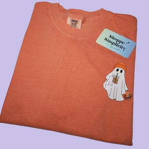 Comfort Colors® Сute Ghost Coffee Shirt, Сute Little Ghost Iced Coffee t-shirt, Boo Ghost Shirt, Ghost Coffee Shirt, Halloween Coffee Lovers image 3