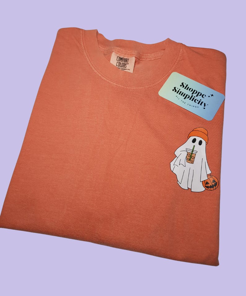 Comfort Colors® Сute Ghost Coffee Shirt, Сute Little Ghost Iced Coffee t-shirt, Boo Ghost Shirt, Ghost Coffee Shirt, Halloween Coffee Lovers image 3