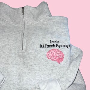 Psych Sweaters Personalized Embroidered Brain Quarter Zip, Custom Psychology Sweater ...