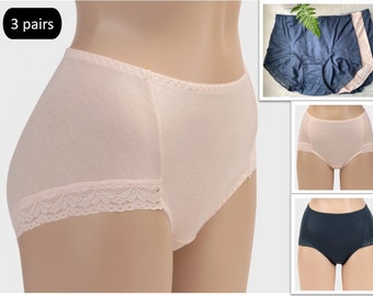 Comfortable seamless high waist panties / briefs no panty lines no ride-up tencel (softer than cotton) panties, 3 pairs, Korean lace hem