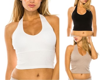 Halter neck bra top no wire bralette halter cropped tank sports bra