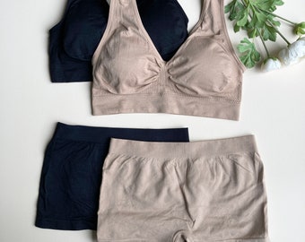 Comfortable breathable seamless daily bralette panties set with removable pads butt lift shapewear panties