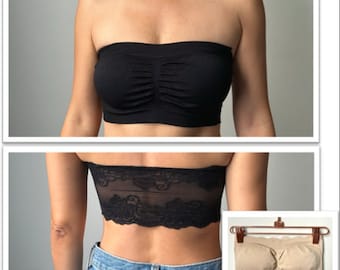 Bandeau bralette with lace back with removable pads tube bra top