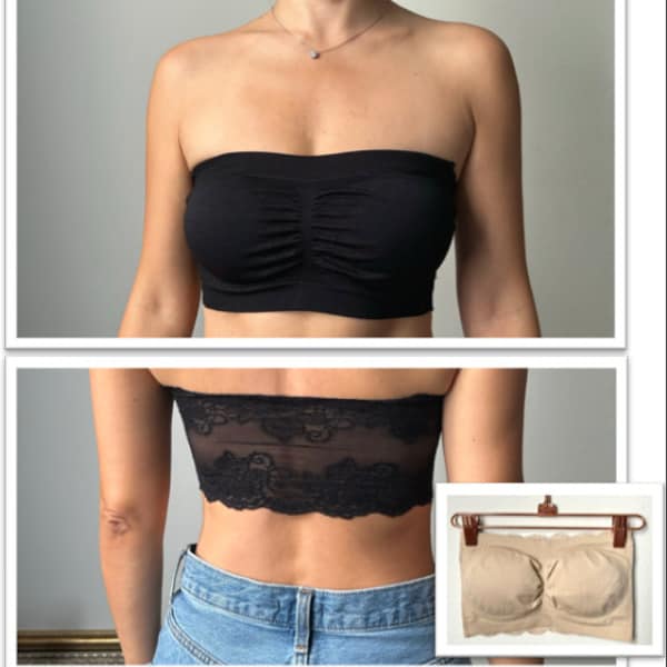 Bandeau bralette with lace back with removable pads tube bra top