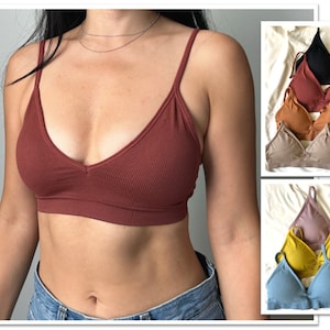 Daily basic thicker removable padded seamless triangle bralette for small chest wireless no hook sports bra top