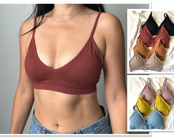 Daily basic thicker removable padded seamless triangle bralette for small chest wireless no hook sports bra top