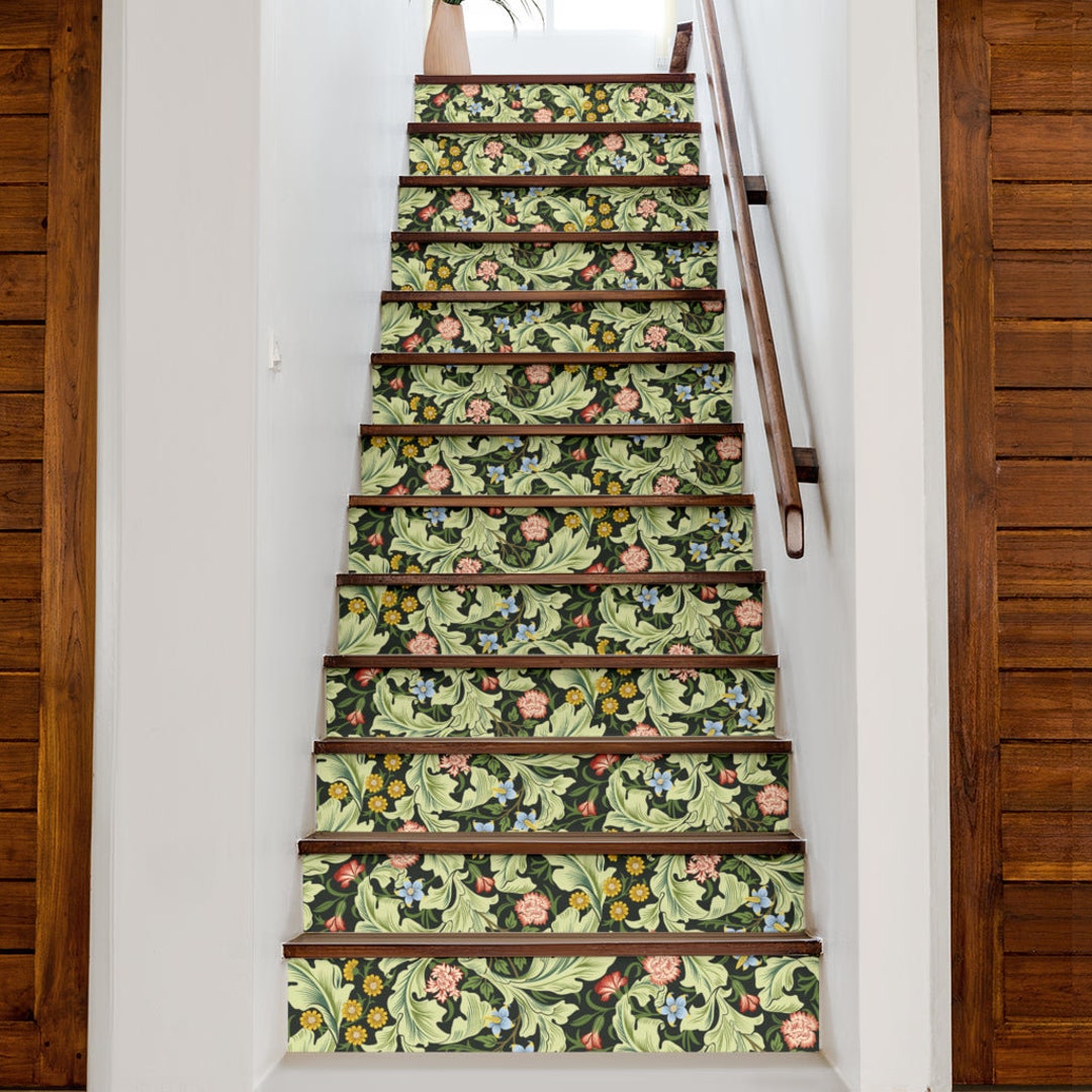 Stair Stickers 13 William Morris Leicester green Stair Riser Sticker