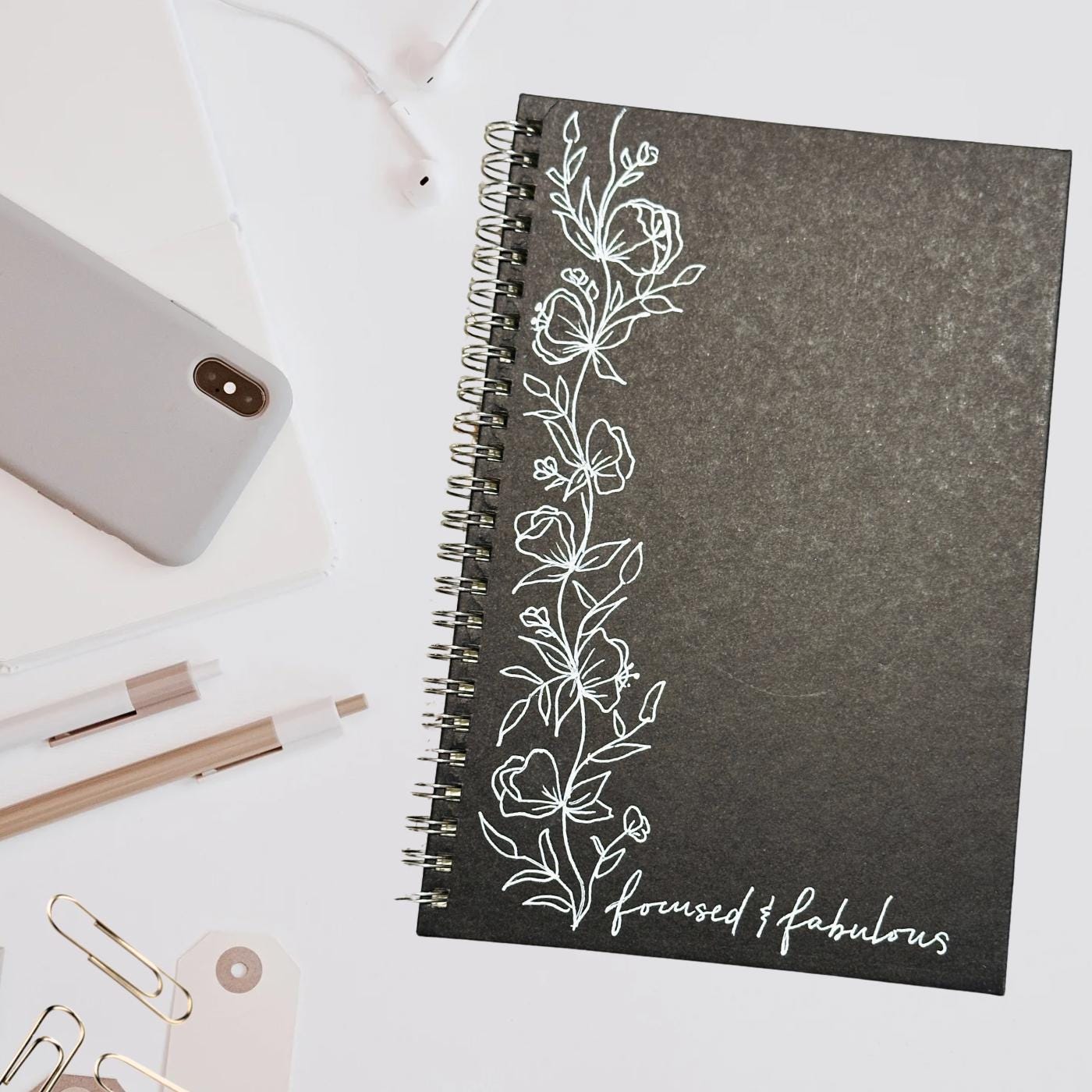 Focused & Fabulous Minimalist Hand Painted Spiral Notebook Journal