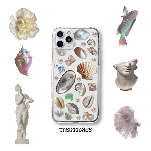 Sea shell clear phone case • Seashells fairy vibes • pearl silver aesthetic • Minimalist sea lover gift • iPhone 15 X XR XS SE 11 12 13 14