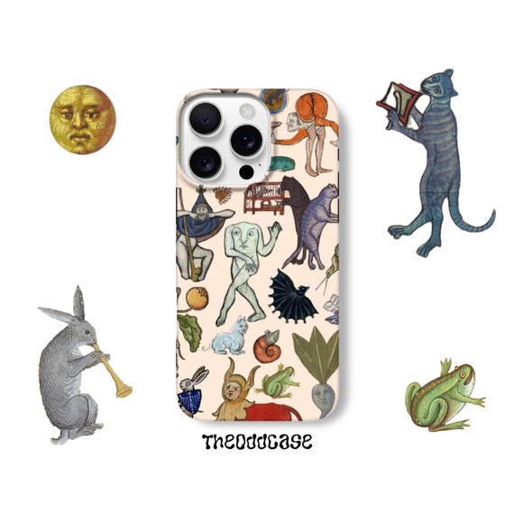 Weird medieval art iPhone phone case  Ugly funny medieval marginalia  collage case  Weird medieval cats gift  Stylish Indie Alt fashion
