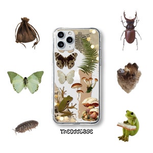 Frog and Fern iPhone case • Aesthetic Goblincore Fairycore collage - Butterflies Mushrooms Frogs • iPhone 15 X XS XR 11 SE 12 12 Pro 13 14