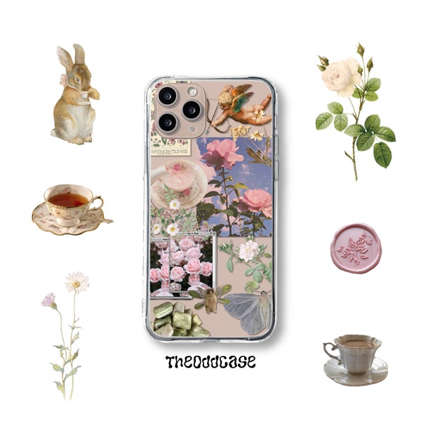 Rose fairy phone clear case • Pink Cottagecore fairycore Botanical pastel Aesthetic vintage roses • iPhone 78 X XR XS Se 11 12 Pro 13 14