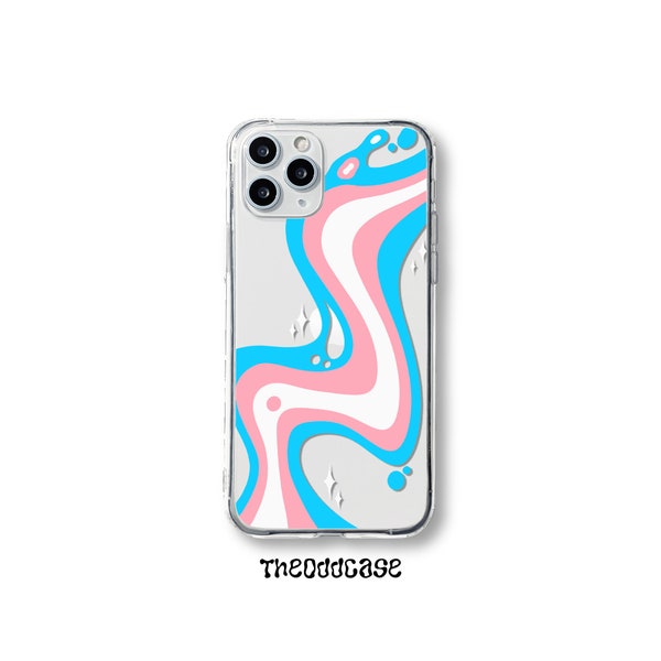 Transgender Flag Phone case • Wavy Trans Pride Colours• Aesthetic LGBT Pride month Clear Iphone case • iPhone 15 x Xr XS SE 11 12 Pro 13 14
