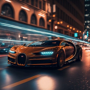 Bugatti Chiron Speeding Downtown, Bugatti Art, Car Artwork, Car Wallpaper