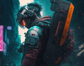 Cyberpunk Chainsaw, Video Games, Gaming Art, Digital Art