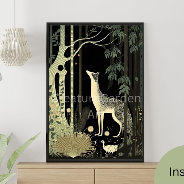 Forêt enchantée (#2), Wall Art, Woodland Wildlife, Art Print, Art Nouveau, Kay Nielsen Inspiré, Surréalisme, Téléchargement numérique instantané