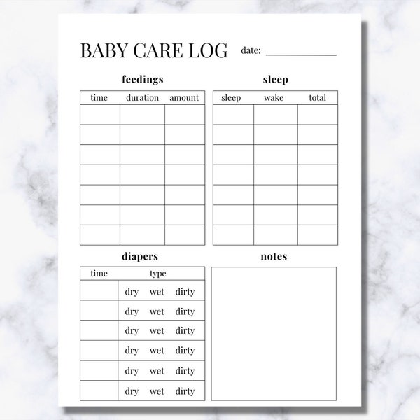 Printable Baby Care Log | Baby Daily Log | Nanny Log | Baby Tracker Planner | Baby Log | Newborn Log | Infant Daily Log | Digital Tracker