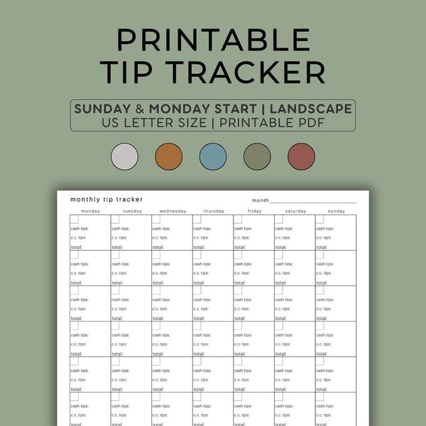 Tip Tracker Printable | Tip Tracker for Servers | Money Tracker | Tip Tracker | Tip Tracking Sheet | Employee Tip Tracker | Income Tracker