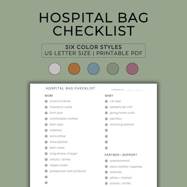 Hospital Bag Checklist Printable | Birth Bag Packing Checklist | Labor Checklist | Newborn Checklist Printable | Labor and Delivery | PDF