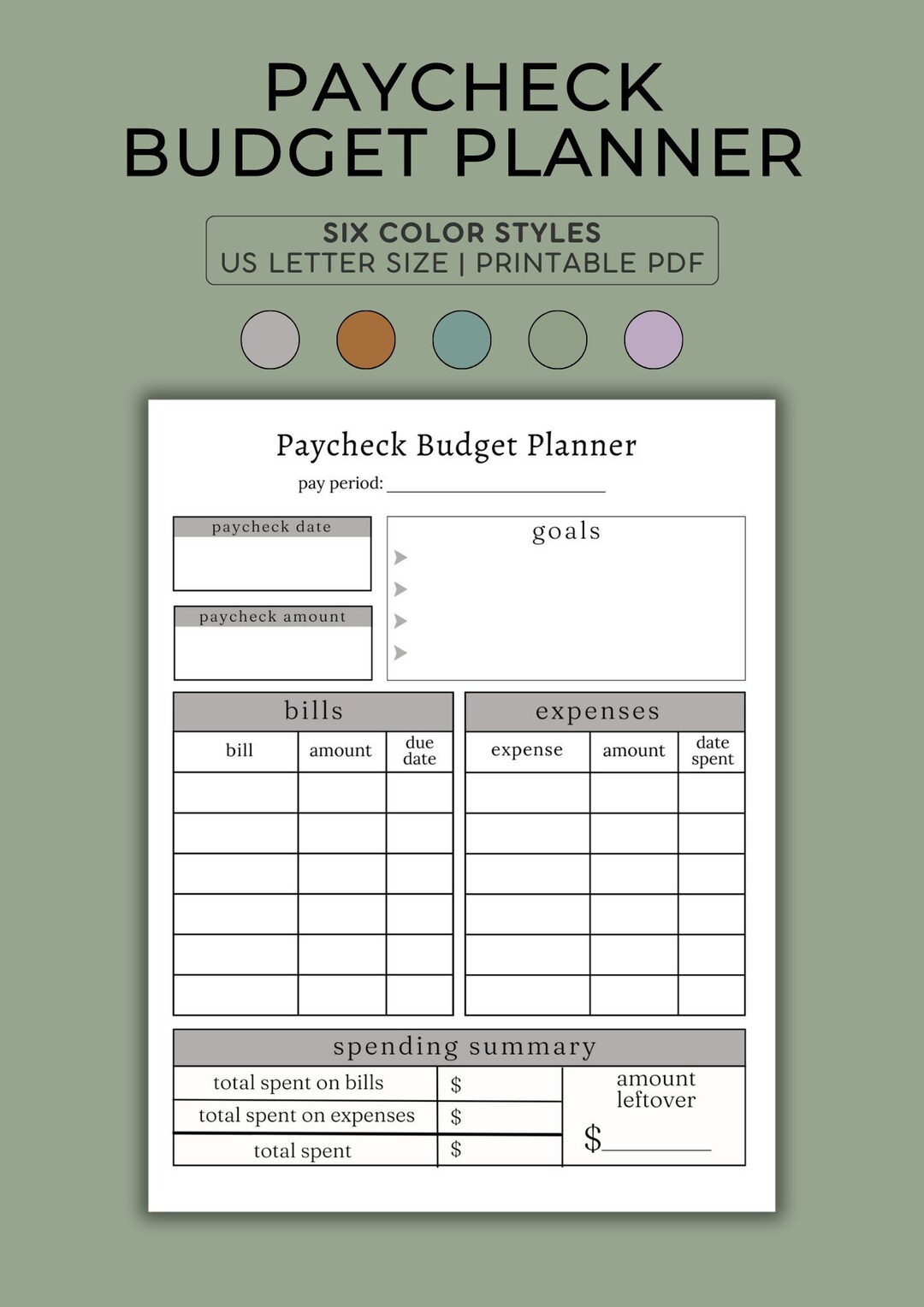 Paycheck Budget | Printable Paycheck Planner | Paycheck Budget Planner ...