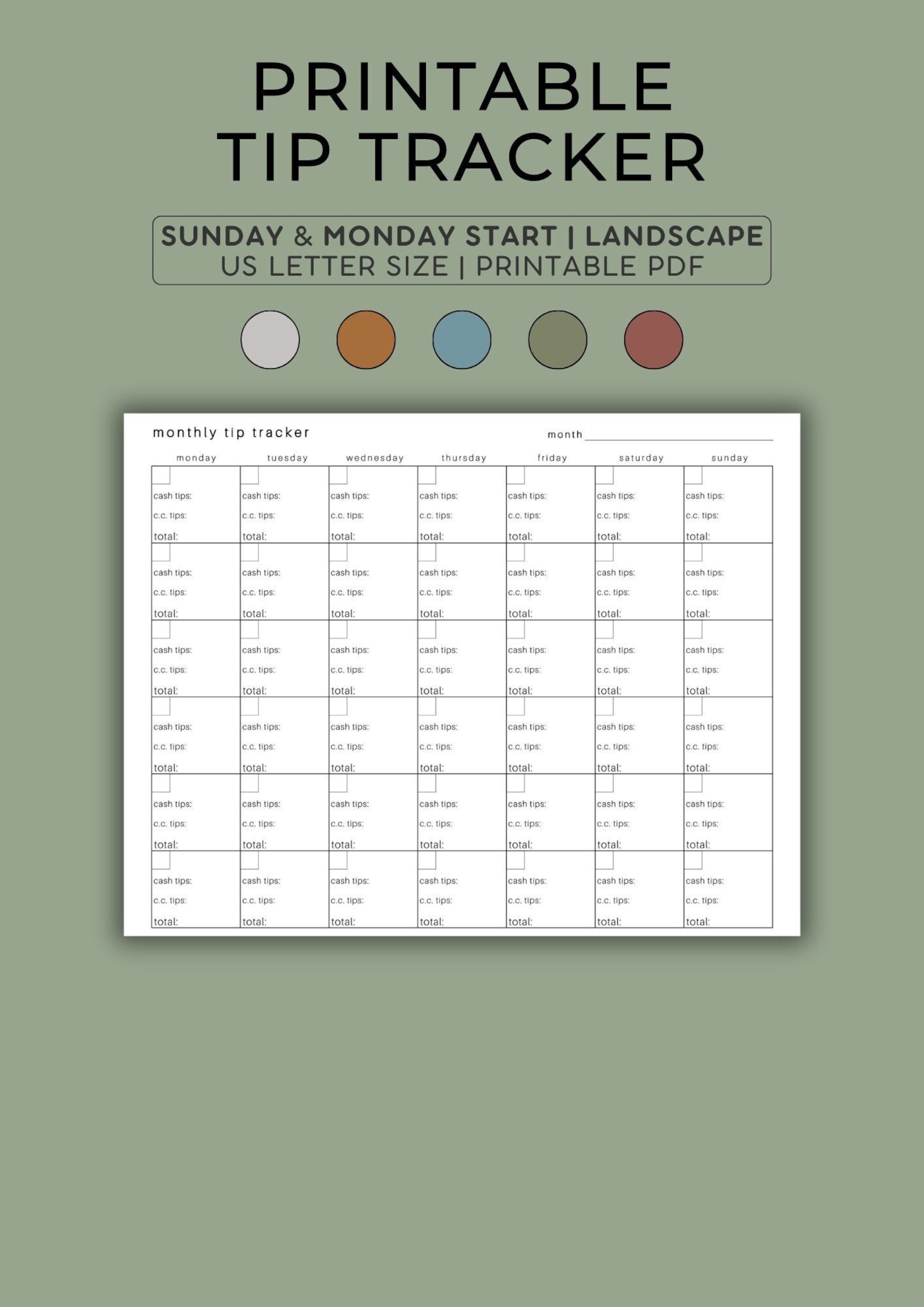 Daily Tip Record Sheet Printable – NXULY