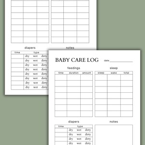 Printable Baby Care Log | Baby Daily Log | Nanny Log | Baby Tracker ...
