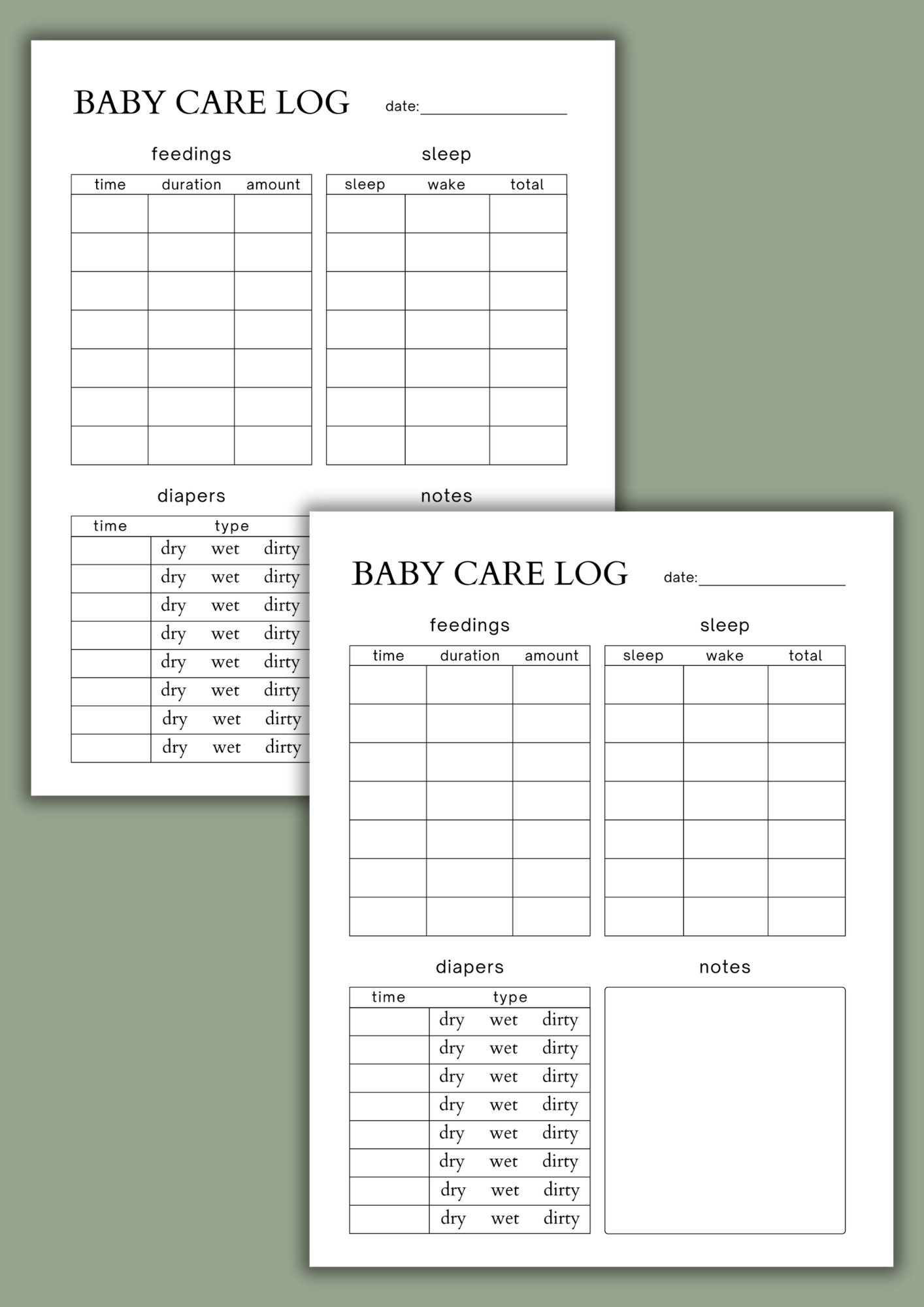 Printable Baby Care Log Baby Daily Log Nanny Log Baby Tracker Planner