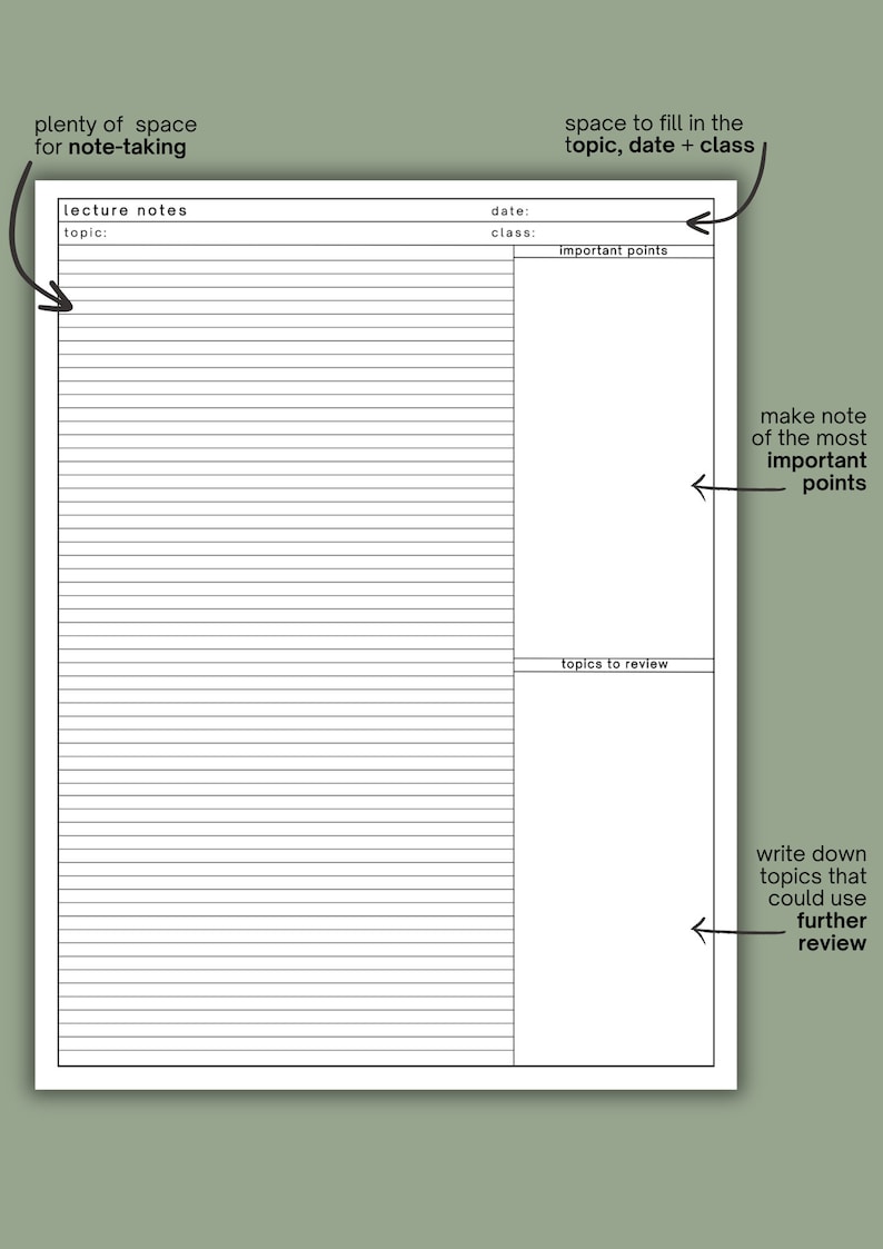 Study Notes Template | Study Planner | College Student Lecture Notes ...