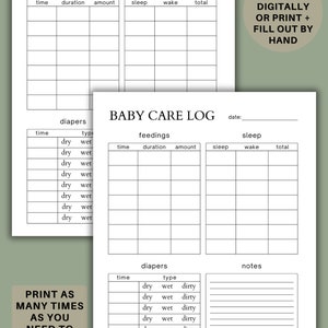 Printable Baby Care Log | Baby Daily Log | Nanny Log | Baby Tracker ...