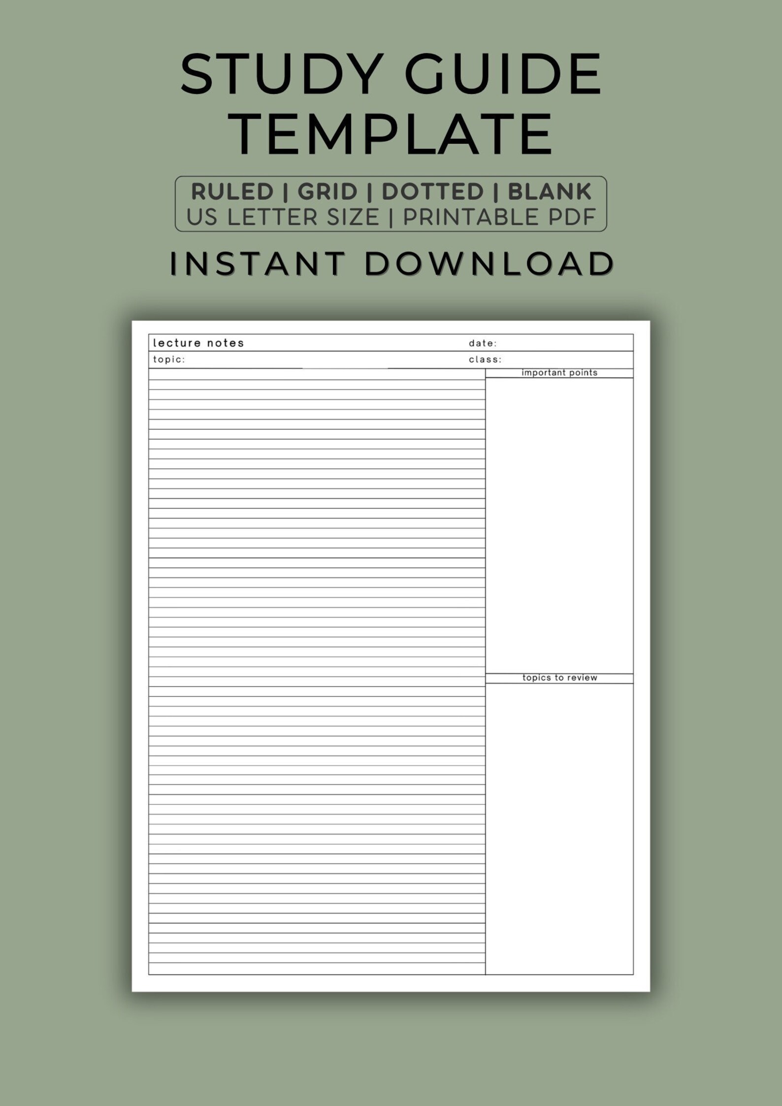 Study Notes Template Study Planner College Student Lecture Notes Notes