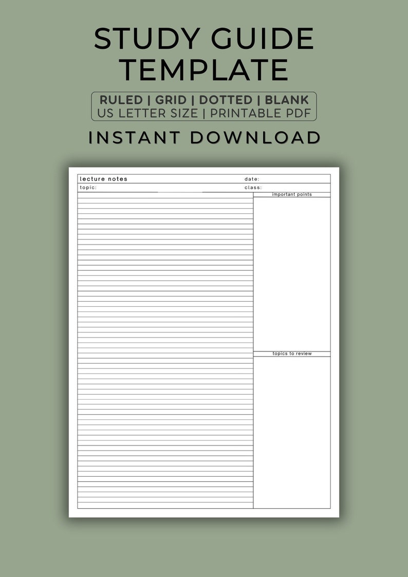 Study Notes Template | Study Planner | College Student Lecture Notes ...