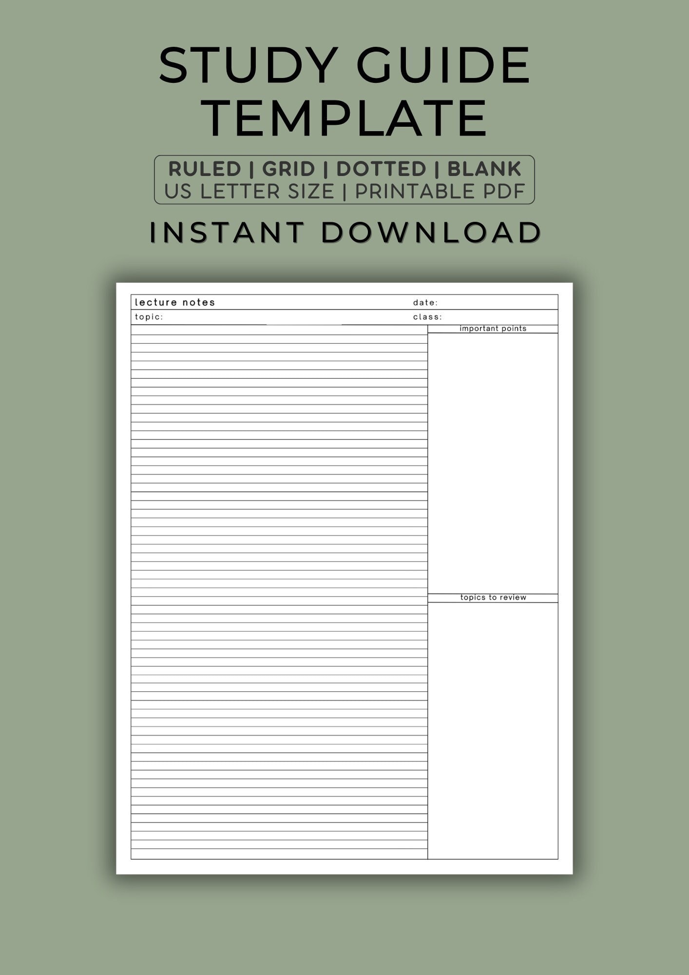 Study Notes Template | Study Planner | College Student Lecture Notes ...