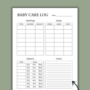 Printable Baby Care Log | Baby Daily Log | Nanny Log | Baby Tracker ...