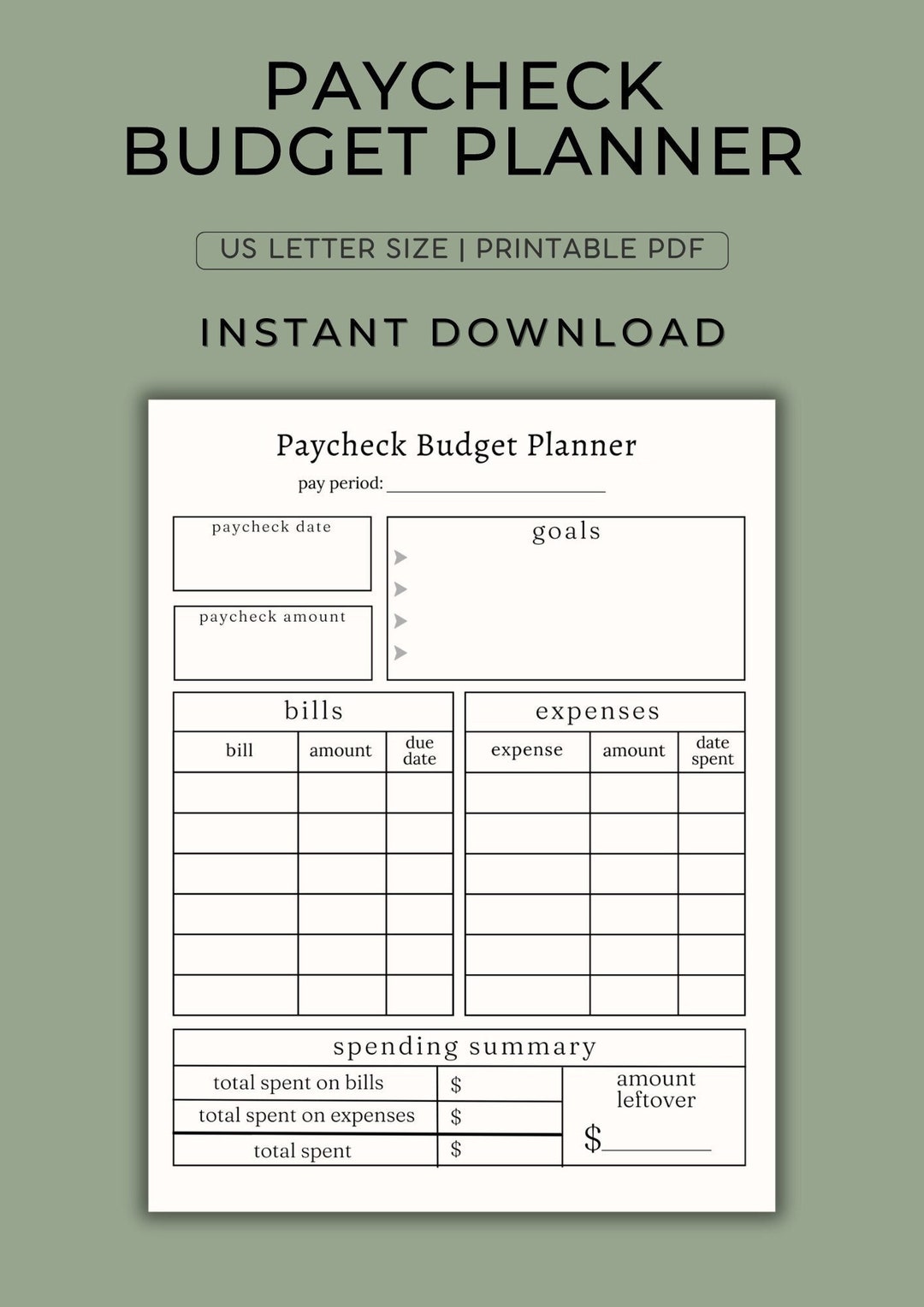 Paycheck Budget Printable Paycheck Planner Paycheck Budget Planner ...