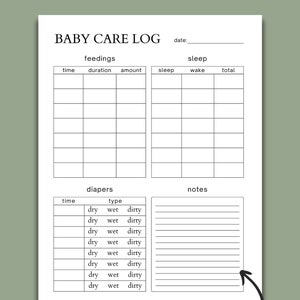 Printable Baby Care Log Baby Daily Log Nanny Log Baby - Etsy