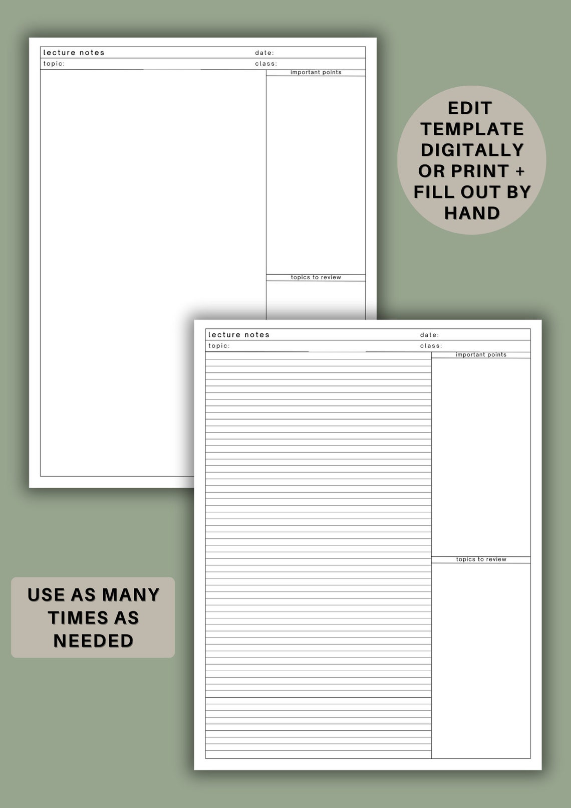 Study Notes Template | Study Planner | College Student Lecture Notes ...