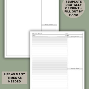 Study Notes Template | Study Planner | College Student Lecture Notes ...