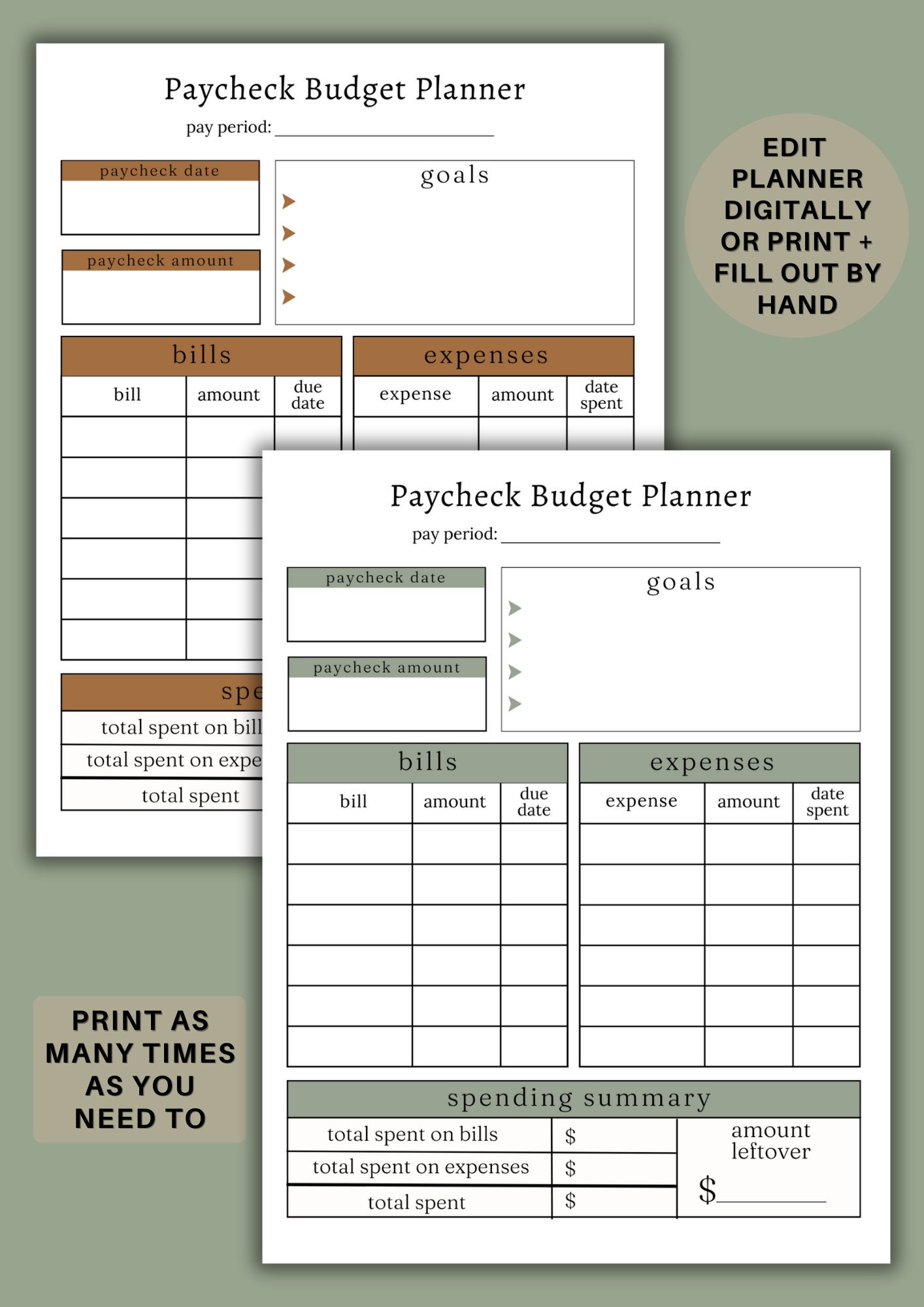 Paycheck Budget Printable Paycheck Planner Paycheck Budget Planner ...