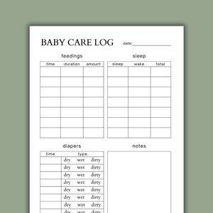 Printable Baby Care Log | Baby Daily Log | Nanny Log | Baby Tracker ...